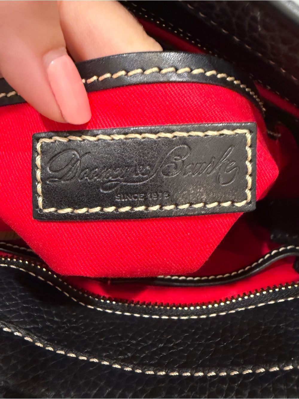 Dooney & Bourke Black Pebbled Leather Lexington Shopper Tote Red Interior - Picture 4 of 13